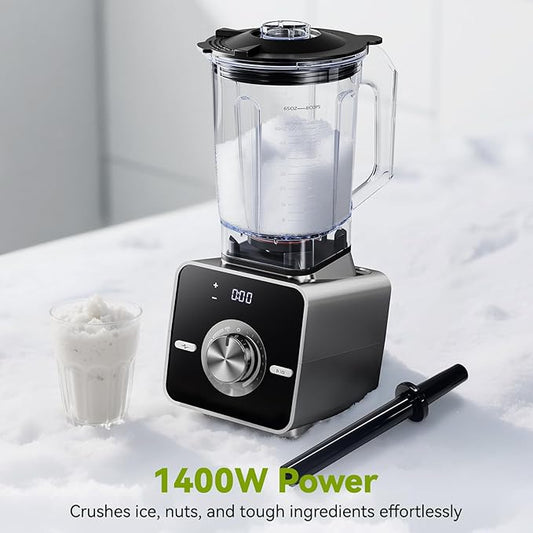 Home Blender, 1400W High-Speed Blender for Ice Crushing Power, Stainless Steel Blades, Kitchen Timer, 10 Speeds, 6 Programs for Smoothies, Frozen Drinks, Self-Cleaning, 64oz Bulk Production