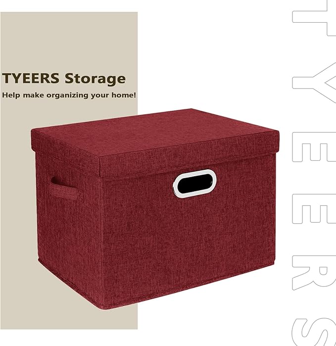 TYEERS Large Collapsible Storage Bins with Lids, Organization Bins for Closet Storage, Clothes Storage, Folding Storage Box with Lids for Home Office Storage - 5 Pack - Red Wine