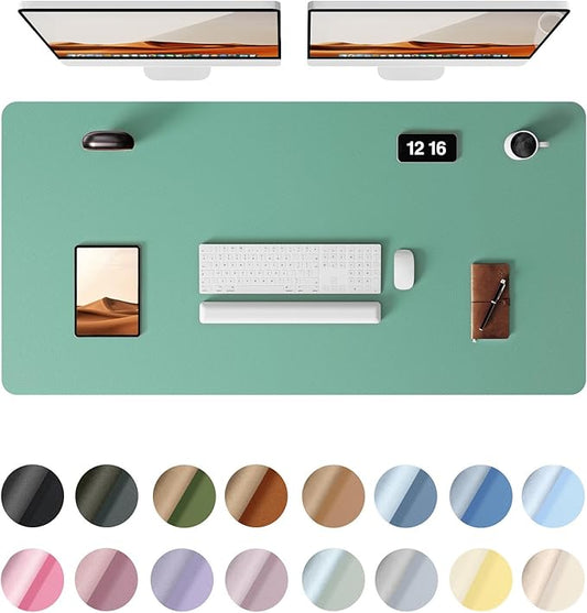 YSAGi Leather Desk Protector, Office Mat, Large Mouse Mat, Non-Slip PU Leather Blotter, Laptop Desk Pad, Waterproof Writing Pad for Office and Home (Green-Blue, 47.2" x 23.6")