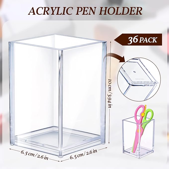 Sabary 36 Pack Acrylic Pen Pencil Holder, Clear Makeup Brush Holder Acrylic Pencil Cup Stationery Organizer for Back to School Office Home Desk Accessory