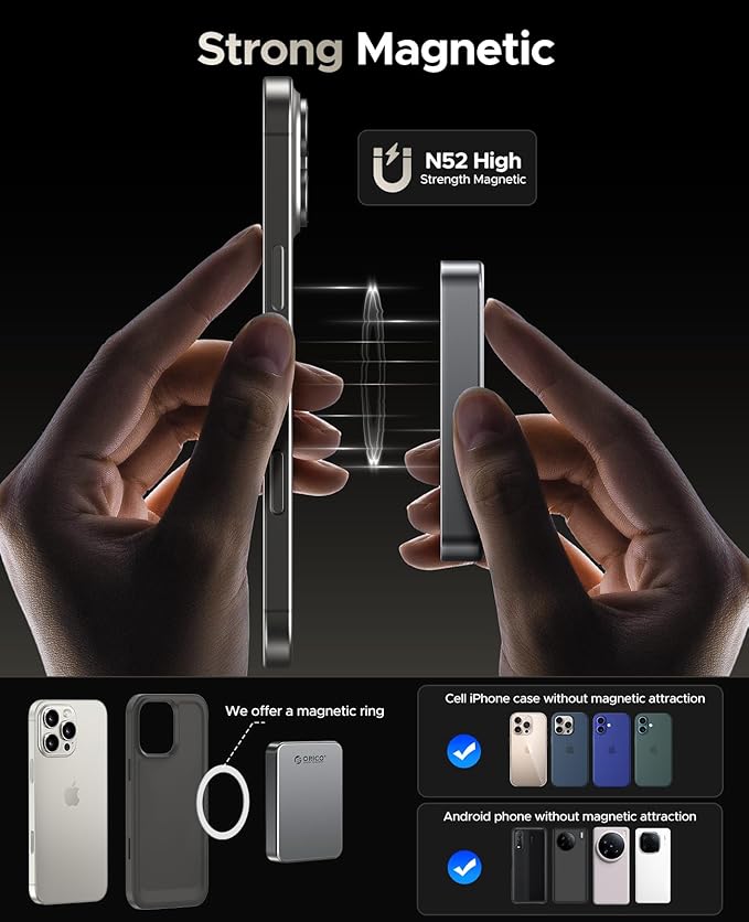 ORICO 256GB Magnetic Portable SSD, Metal Body, 4K 120 fps ProRes HDR Record and Store, Up to 460MB/s, USB C&A 2 in 1 Cable, External SSD Compatible with iPhone 16 Pro Max, Tablet, Computer - K5PLUS