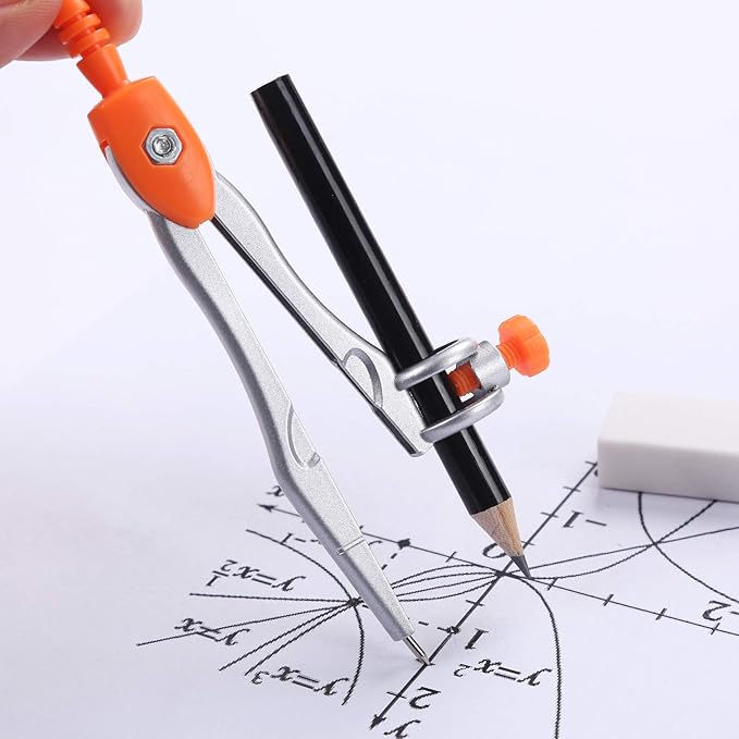 10 Pieces Math Geometry Kit Set Student Supplies with Shatterproof Storage Box,Includes Rulers,Protractor,Compass,Eraser,Pencil Sharpener,Lead Refills,Pencil,for School and Drawings(Orange)