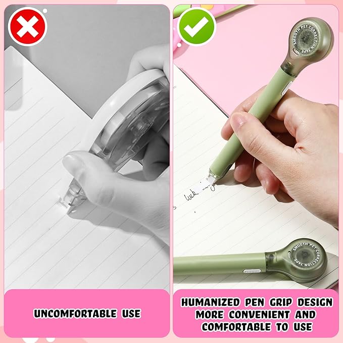 10 Pack Correction Tape Pen Correctional Ink Tape Push Pull Protective, Easy to Use Applicator for School Office Supplies, 0.2 x 236 Inch (Green Color)