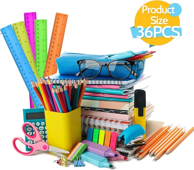 30PCS Clear Ruler, 12 Inch Plastic Rulers for School, Home, or Office, Clear Plastic Rulers, Assorted Colors.