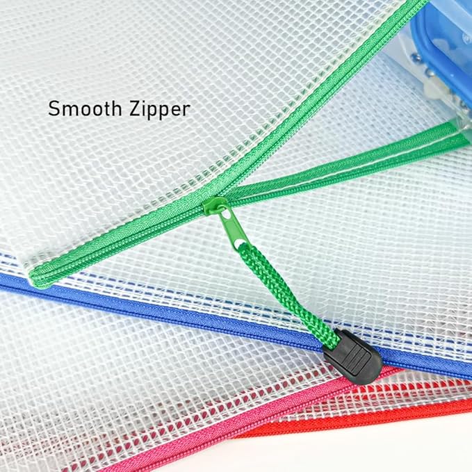 D-KINGCHY 24Pcs Zipper Storage Bags, Plastic Mesh Zippered Pouch for Organization, Waterproof Versatile Bags for Office Supplies School Travel