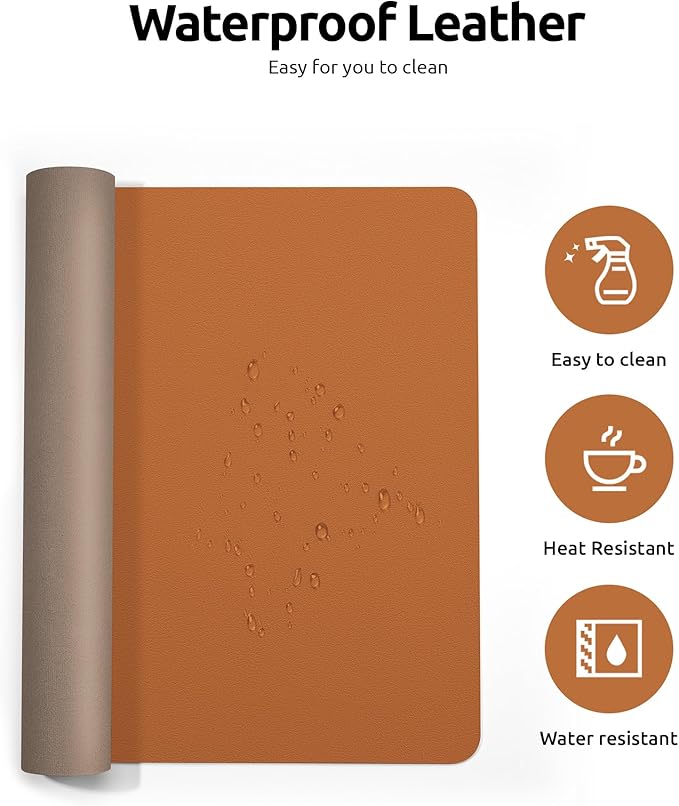 YSAGi Desk Pad Protector, Large Mouse Mat, Non-Slip PU Leather Waterproof Laptop Desk Blotter/ Writing Pad for Office and Home (23.6" x 13.8", Brown)