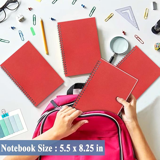 GINMLYDA 4Pack Small Spiral Notebook A5, 8.25x5.5β 120 Lined Pages Wide Ruled Spiral Journal Bulk Blank Kraft Cover Spiral Bound Notebook & Writing Pads for Home Office Meeting Work Note Taking