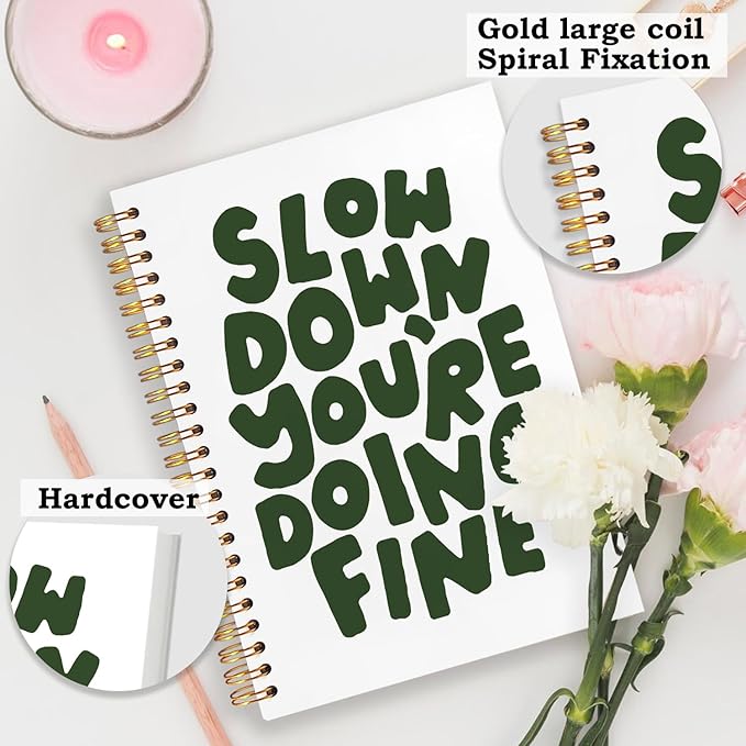SNNDER Mental Health Inspirational Spiral Notebooks, Motivational Quote Journals for Writing, Slow Down You're Doing Fine Notebook for Note Taking, Positive Affirmation Gifts for Women, 5.5x8.3 Inch