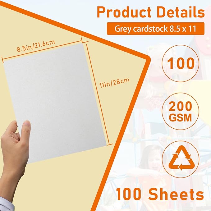 100 Sheets Grey Cardstock 8.5 x 11 Certificate Paper, 75lb Gray Card Stock Printer Paper for Wedding, Crafting, Memus, Making Cards,Invitations