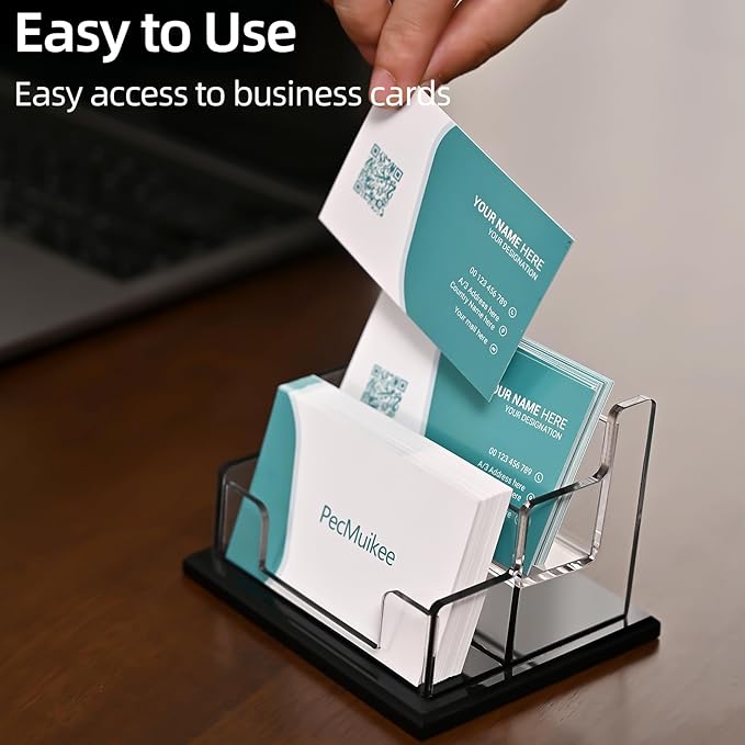 PecMuikee Business Card Holder for Desk,Acrylic Business Card Display Stand,Multiple Business Card Holders for Office, Exhibition, Home, Restaurant 2 Slot 2 Tier