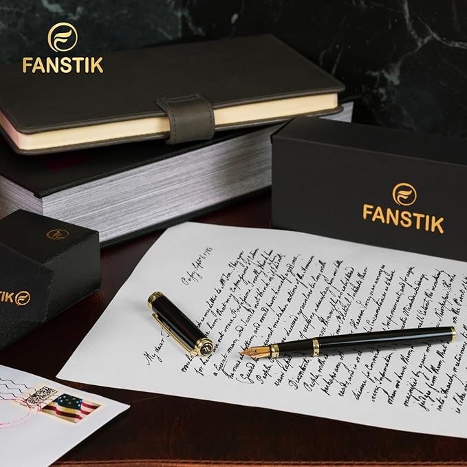 Black & Gold Luxury fountain pen (Made In USA) fancy gift set for women, Real 24K Gold Plating, Professional executive pen gift set for men (Lux fountain Black-Gold)
