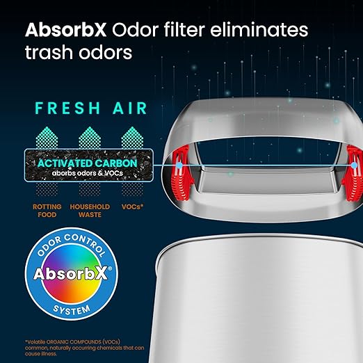 iTouchless 13 Gallon Open Top Kitchen Trash Can Recycling Bin with Double Odor Filters, Oval Commercial Grade Stainless Steel Trashcan for Home Office Work Bedroom Living Room Garage
