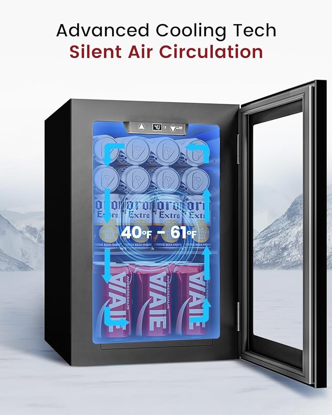 24 Cans Beverage Refrigerator Cooler - Mini Fridge with Glass Door, Soda Wine Beer Drink Fridge - Small Refrigerator for Office Home Bedroom Dorm Bar, Black