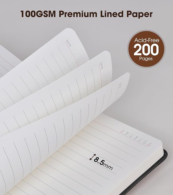 A5 Lined Leather Journal Notebook,Hardcover Journal Set with Pen and Gift Box,100Pages 100gsm Thick Ruled Paper Daily Diary for Men Women School,Travel,Business,Work,Writing 5.9" X 8.4"