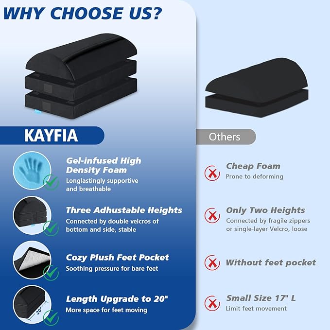 KAYFIA Foot Rest for Under Desk at Work XXL(20in) with 3 Adjustable Heights,Foot Stool with Supportive Gel Foam, Warmer Feet Pocket Footrest for Office Gaming Chair, for Leg Support -Black