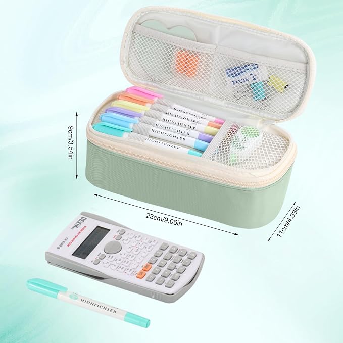 Pencil Case for Girls Kids Teens Adults Big Pencil Bag with Zipper Big Pen Pouch Large Stationery Pen Case Organizer for School Green