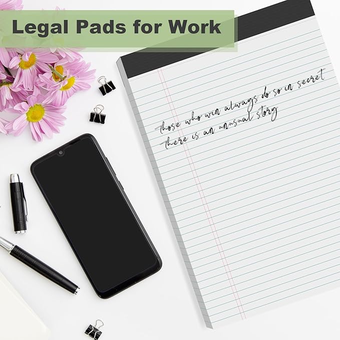 6 Pack Legal Pads 8.5 x 11 College Ruled Notepads, White Note Pads 8.5'' x 11'' Writing Pads Narrow Ruled Lined Paper Pads, 30 Sheets Per Note Pad, Legal Notepads for Work Study Daily Note Taking List