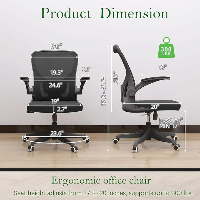 Ergonomic Office Chair, High-Back Mesh Computer Desk Chair with Adjustable Height, Lumbar Support, Flip-Up Armrests,headrest,and Swivel Rolling Design for Home and Office Use