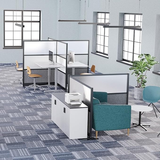 Stand Up Desk Store Expanse Modular Wall | 70'' x 48'' Wall | Expandable Partition Room Divider with Rearrangeable Frosted Acrylic & Sound Absorbent Panels (Black Frame)