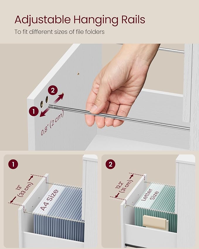 VASAGLE 2-Drawer File Cabinet, Small Rolling Filing Cabinet for Home Office, Printer Stand, for A4, Letter-Size Documents, 15.7 x 16.5 x 27.6 Inches, Snow White UOFC040W46