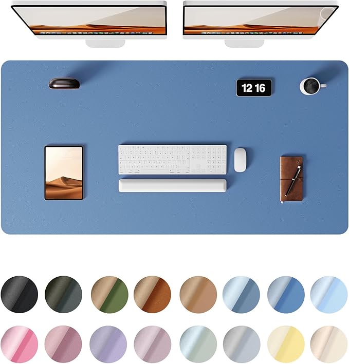 YSAGi Leather Desk Protector, Office Mat, Large Mouse Mat, Non-Slip PU Leather Blotter, Laptop Desk Mat, Waterproof Writing Pad for Office and Home (Sea Blue, 47.2" x 23.6")