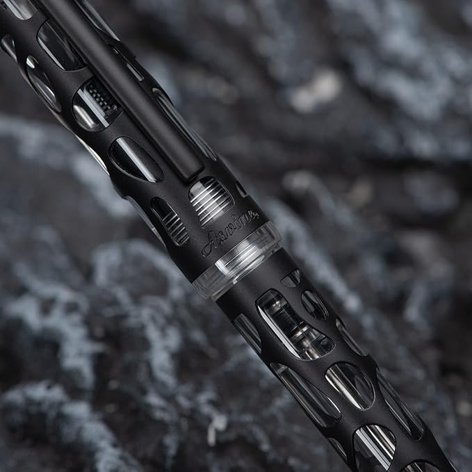 Asvine V169 Vacuum Filling Fountain Pen, Matte Black Water Drop Skeleton Transparent Acrylic Pen, Black Fine Nib Office Pen with Case Set