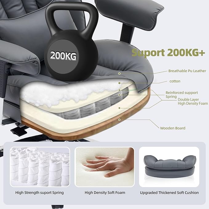 Efomao Big and Tall Office Chair with Footrest – High Back Computer Chair with Adjustable Armrests,Executive Office Chair with Wide Seat, Modern Desk Chair for Home Office, Gaming, or Study, Grey