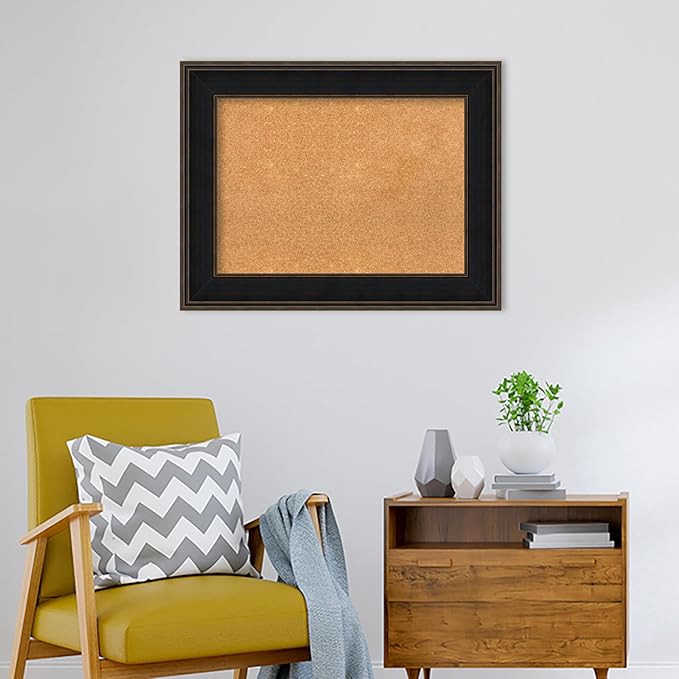 Amanti Art Natural Cork Board for Wall, 28x36 Vision Board with Brown Wood Frame, Medium Corkboard Office Decor for Home Organization, Casual Corkboard Pinboard to display items for home organization
