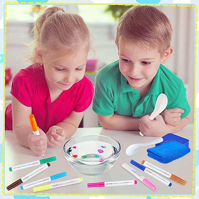 Kiddies Create Magical Floating Drawings Bundle, 12 Colors Magic Drawing Pens for Kids Water, Magical Water Painting Pen Set with Spoons & Towel, Water Art Markers for Tattoo, Gifts for Boys & Girls
