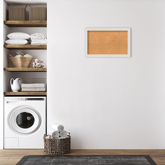 Amanti Art Natural Cork Board for Wall, 21x33 Vision Board with White Frame, Medium Corkboard Office Decor for Home Organization, Country Rustic Corkboard Pinboard to Display Items for Home