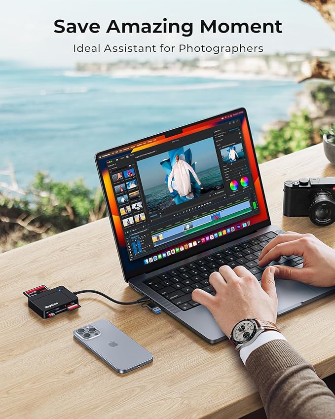 RayCue USB C USB3.0 Multi SD Card Reader, 7 in1 Memory Card Reader for SD/TF/CF/XD/MS, Drive Free for iPhone 15 pro/max, MacBook Pro/Air 2023, iPad Pro, iMac, S23, XPS 17, Surface Book 3 and More