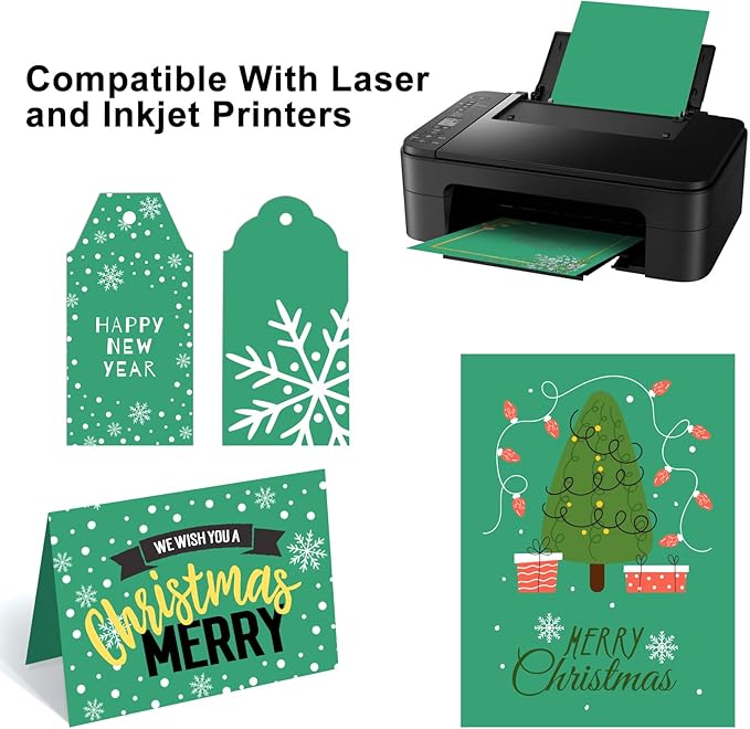 OcePor 100 Sheets Christmas Green Cardstock Paper, Colored Printer Paper 8.5 x 11, Card Stock Thick Construction for Craft,Scrapbook,Office Printing, Invitations, Certificates,92 lb/250gsm