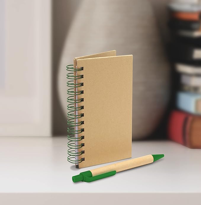 Mini Spiral Notebooks with Black Ink Pens Set of 10, Bulk Pack - Perfect for School, Office, Business, Home - Green
