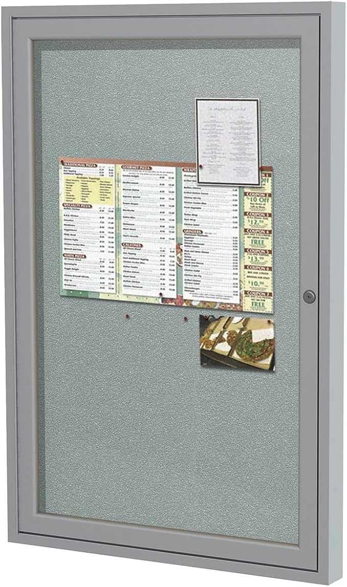 Ghent 24"x18" 1-Door Outdoor Enclosed Vinyl Bulletin Board, Shatter Resistant, with Lock, Satin Aluminum Frame - Silver (PA12418VX-193), Made in The USA