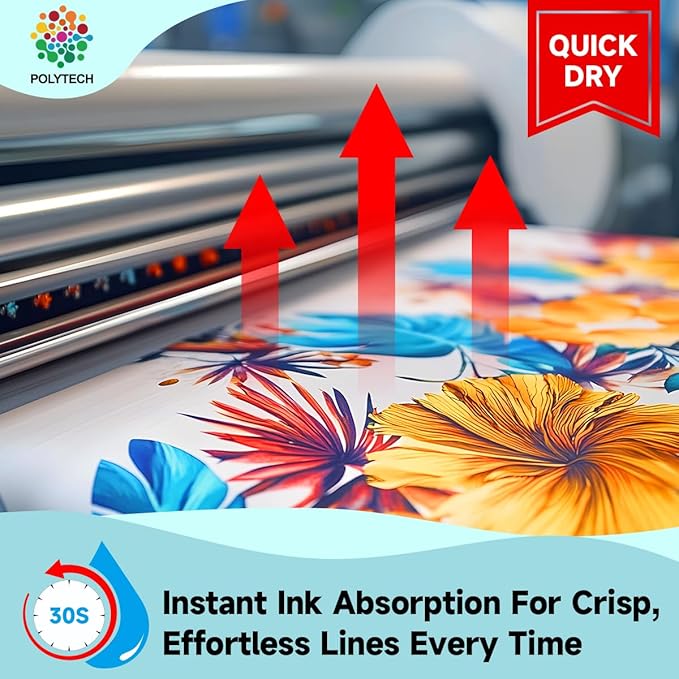 Polytech Sublimation Paper, 8.5x11, 50 Sheets, Heat Transfer Paper for All Sublimiation Blanks, For All Sublimation Printer and Ink, For Tumblers, Magnet Blanks, Ceramic Ornaments, Light T-Shirt,125G