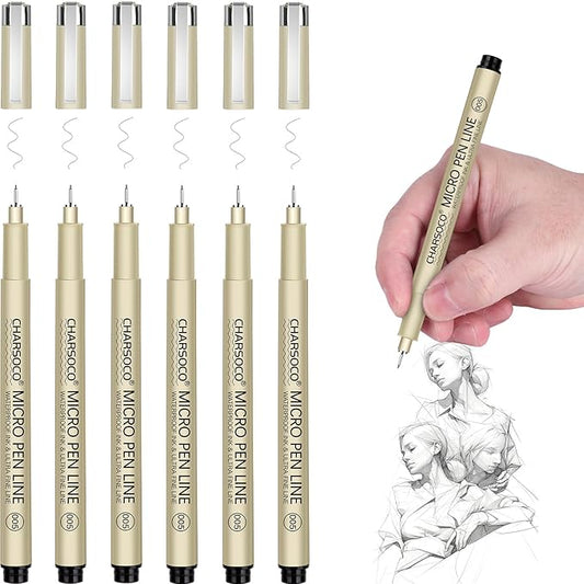 005 Micro Pen, 6 Pack Black Fine Point Pen with Waterproof Archival Ink, 0.23mm Fineliner Ink Pens for Artist Illustration, Sketching, Anime, Manga, Technical Drawing and Scrapbooking