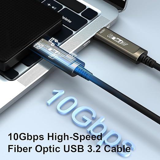 GeoHN.G USB C to C Fiber Optic Cable 30M/100FT, USB 3.2 10Gbps Long Distance Data Transfer USB C Extension Cable for VR, Camera, Mini PC, Laptop, Webcam, Printer and More