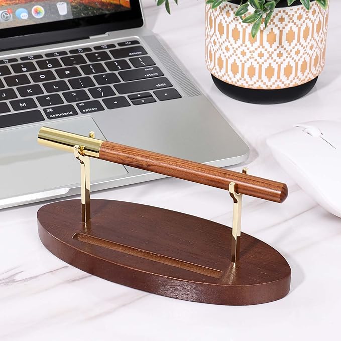 Pen Holder Desk Organizers and Accessories Desk Decor ,Exquisite Wooden Pen Holder ,with a Cool Pen and Two Refills for Office and Home (Style B)