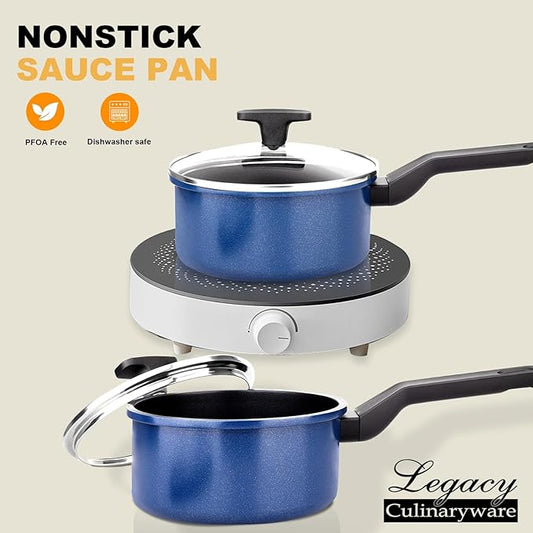 Nonstick Sauce Pan with Lid,1.5QT small pot, PFOA Free,Kitchen Pots Induction Pot,Blue