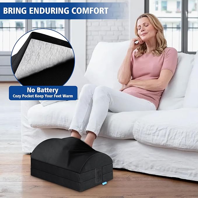 KAYFIA Foot Rest for Under Desk at Work XXL(20in) with 3 Adjustable Heights,Foot Stool with Supportive Gel Foam, Warmer Feet Pocket Footrest for Office Gaming Chair, for Leg Support -Black