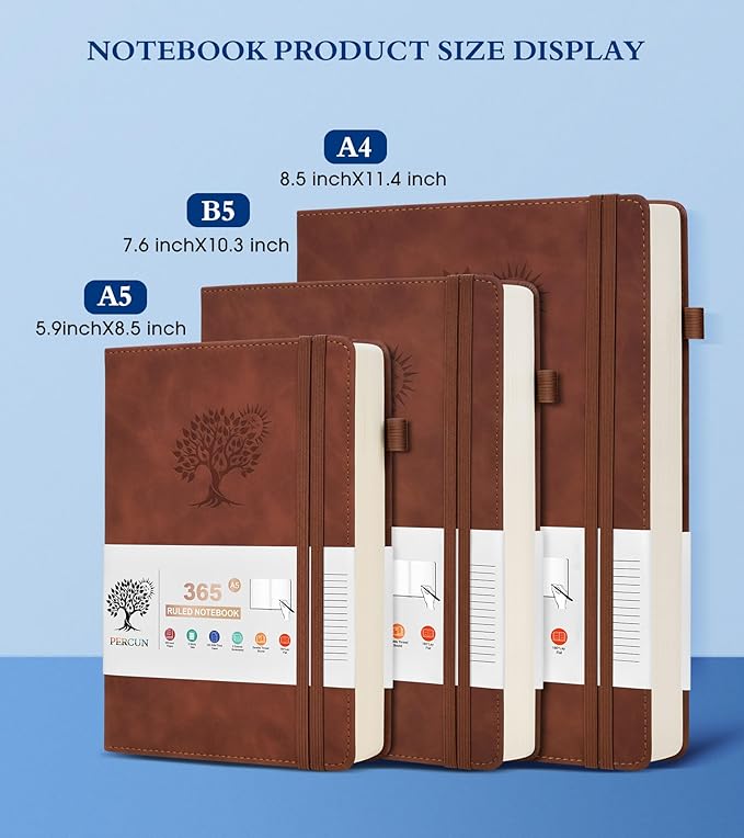 B5 Lined Journal Notebook - 365 Page Large Leather Journals for Writing Women Men,Hardcover Notebook with 100Gsm Thick Pages,Daily Diary for Travel, Work,School,College Ruled (7.6" x 10.3")