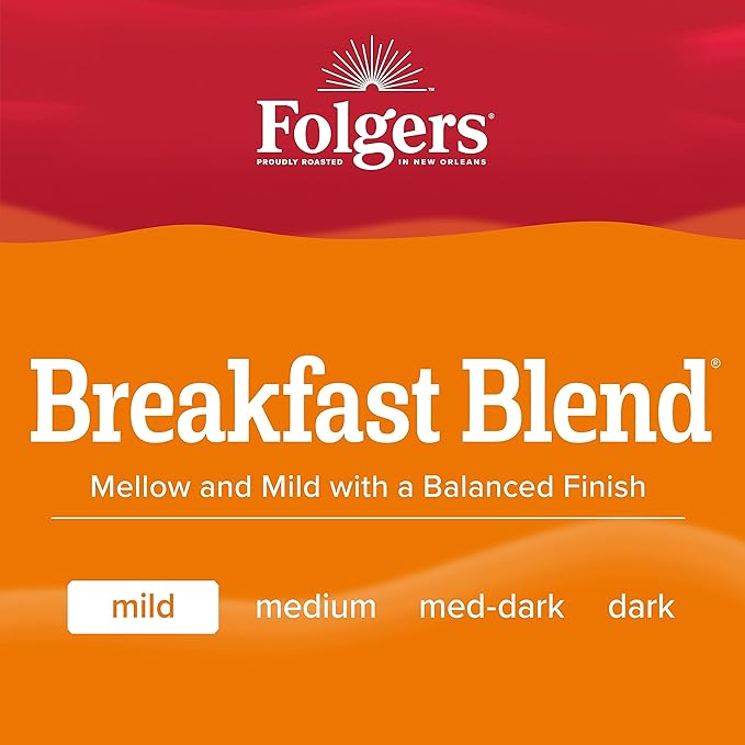 Folgers Breakfast Blend Mild Roast Coffee, 72 Keurig K-Cup Pods