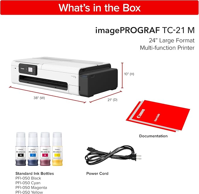 Canon imagePROGRAF TC-21M – Multifunction Printer| 24" Large Format Poster & Plotter Printer - Automatic Roll & Cut Sheet Paper Feeder, USB, Wi-Fi, LAN,White