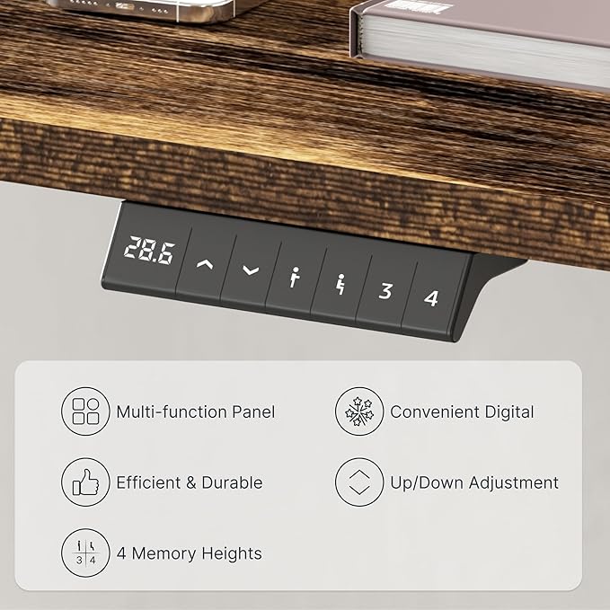 FLEXISPOT EN2 Whole-Piece Standing Desk with Clamp Power Strip, 48 x 30 Electric Stand Up Height Adjustable Desk with Cable Management (White Frame + 48" Rustic Brown Desktop, 2 Packages)