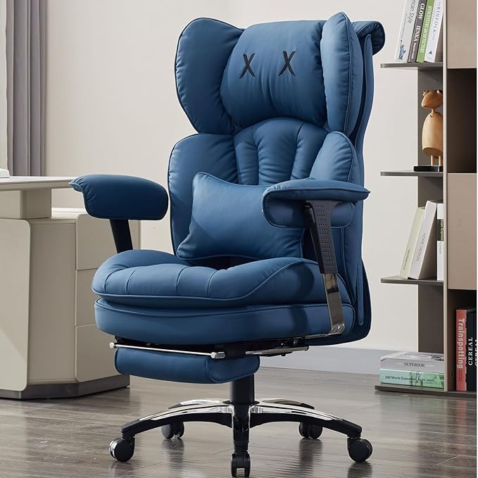 Efomao Big and Tall Office Chair with Footrest – High Back Computer Chair with Adjustable Armrests,Executive Office Chair with Wide Seat, Modern Desk Chair for Home Office, Gaming, or Study, Blue