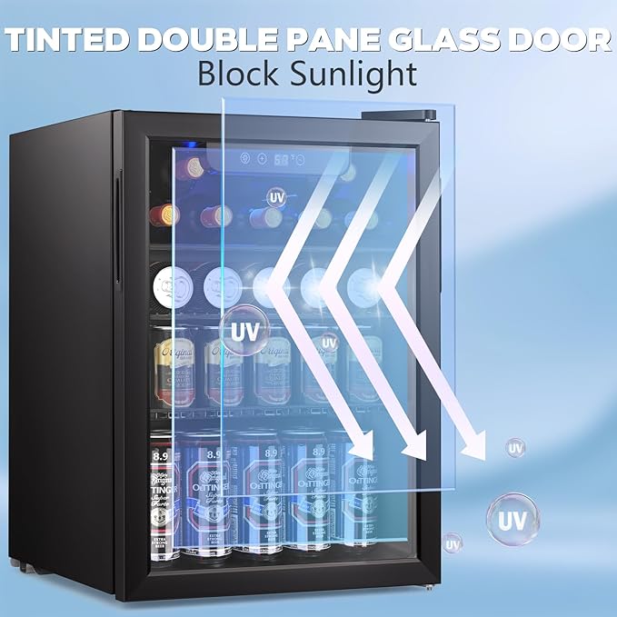 26 Bottle Wine Cooler, 95 Cans Beverage Refrigerator, 2.6 cu.ft Drink Fridge Digital Temperature Control for Beer, Soda,Water, Drink Cooler for Home Office Bar