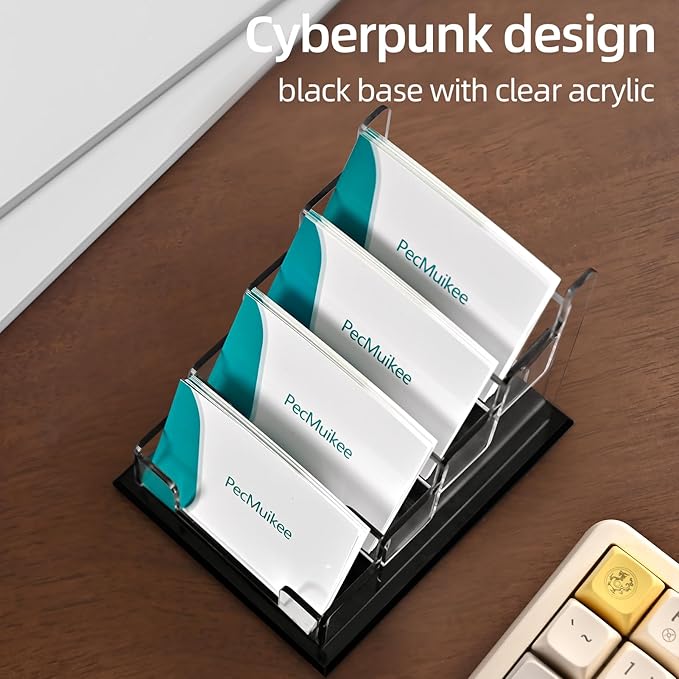 PecMuikee Business Card Holder for Desk,Acrylic Business Card Display Stand,Multiple Business Card Holders for Office, Exhibition, Home, Restaurant (4 Slot)