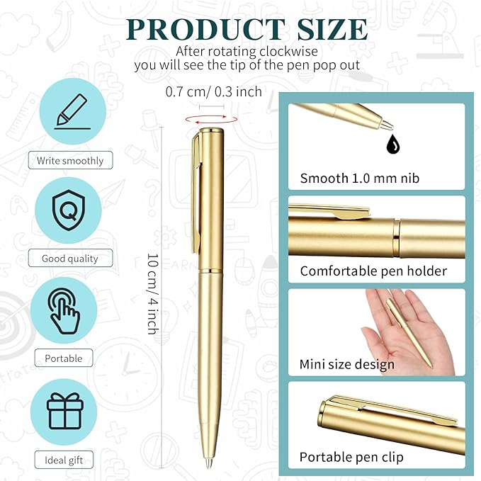 Teling 72 Pcs Small Ballpoint Pen Mini Pens Bulk 4 Inch Short Small Tiny Black Ink Ballpoint Writing Tool for Notebook Pockets Signature Notepads School Office(Sliver, Gold, Black,Classic Style)