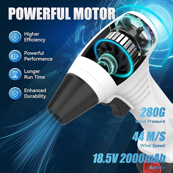 Leaf Blower Cordless, Portable Handheld Blowers with 18.5V 2.0Ah Battery and Charger, Electric Leaf Blower for Dust Snow Blowing, Lawn Care, Patio, White