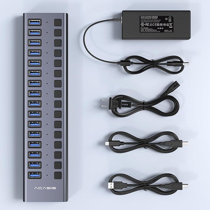 Powered USB 3.1 Hub, ACASIS 16 Ports USB 3.1 Hub with 10Gbps Data Speed,Aluminum Housing, USB Hub Powered with 96W Power Adapter, USB Hub for PC/Laptop, Computer, Flash Drive, Printer, Camera